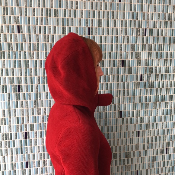 Red Winter Wool Coat with Hood - Picture 10 of 14